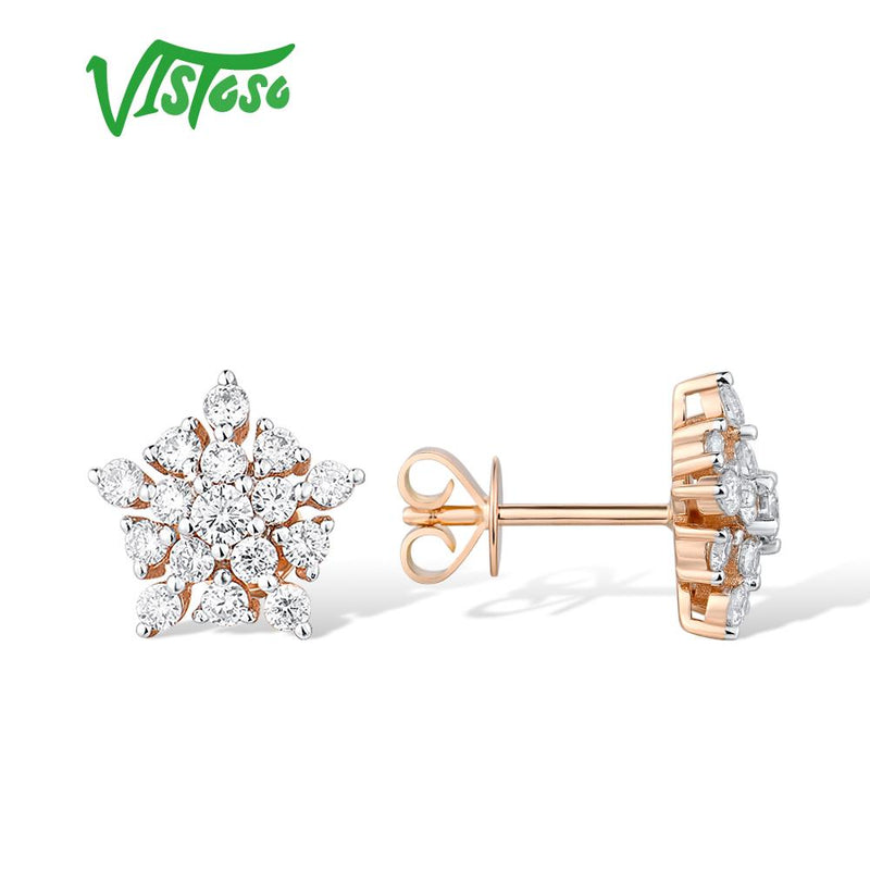 14K Rose Gold Sparkly Diamond Star Stud Earrings for Women