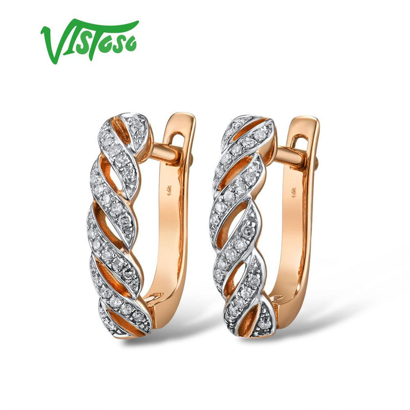 14K Rose Gold Diamond Sparkling Earrings for Women