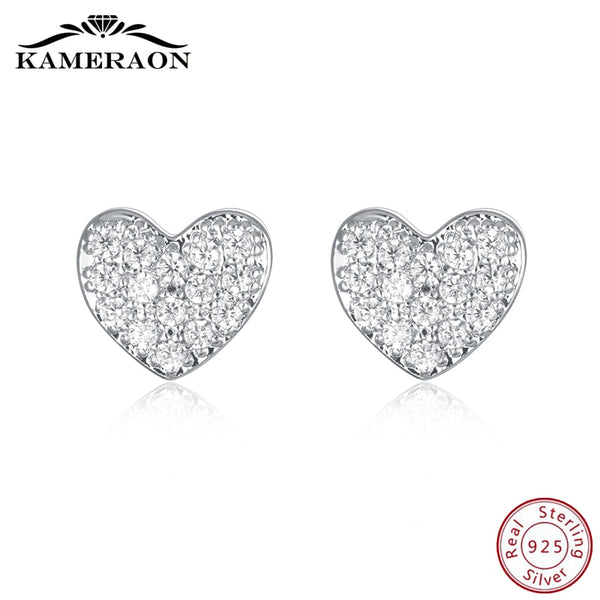 Shiny Cubic Zirconia Hearts Stud Earrings 925 Sterling Silver