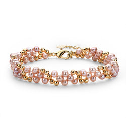 14K Gold Filled Natural Freshwater Pearl Twisted Bracelet for Women