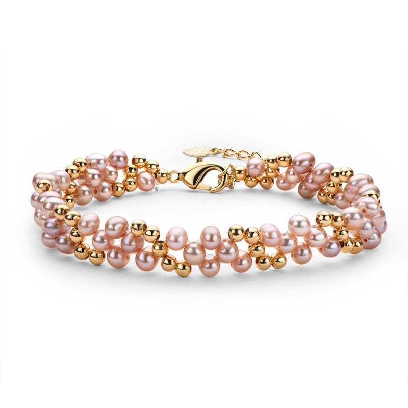 14K Gold Filled Natural Freshwater Pearl Twisted Bracelet for Women