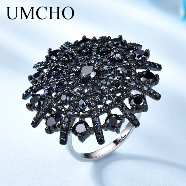 925 Sterling Silver Black Spinel Ring for Women