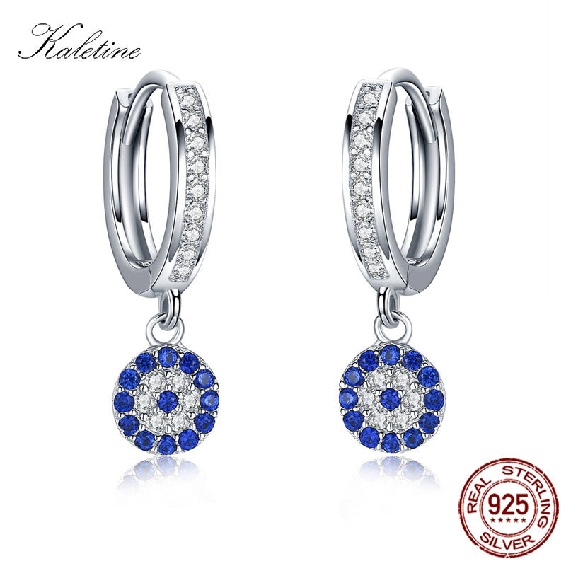 Sterling Silver Blue Zircon Evil Eye Hoop Earrings for Women