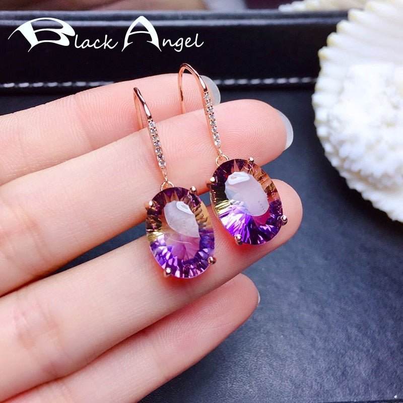 925 Sterling Silver Amethyst Drop Earrings