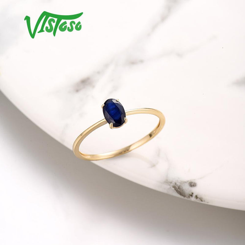 14K Yellow Gold Blue Sapphire Ring for Women