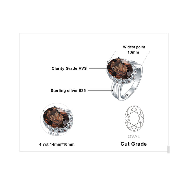 925 Sterling Silver Smoky Quartz 5.7ct Oval Cocktail Ring for Women