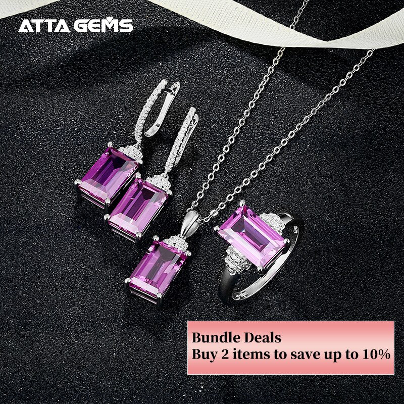 925 Sterling Silver 12.8 Carats Created Purple Sapphire Jewelry Set