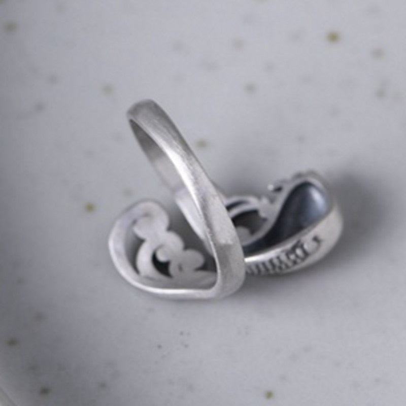 Solid S925 Sterling Silver Water Ripple Carp Ring for Woman