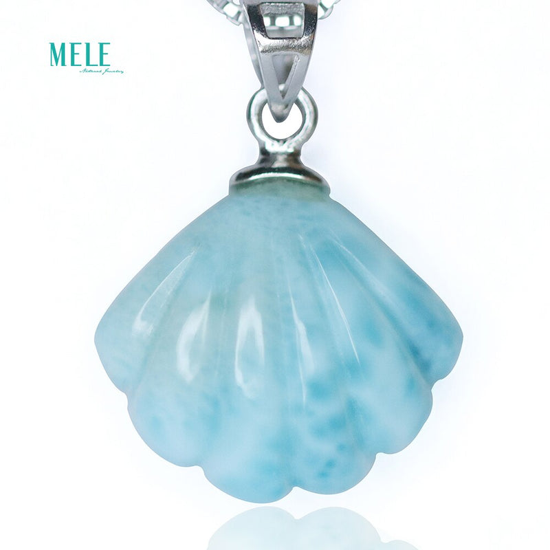 Sterling Silver Blue Larimar Ribbon Shell Pendant