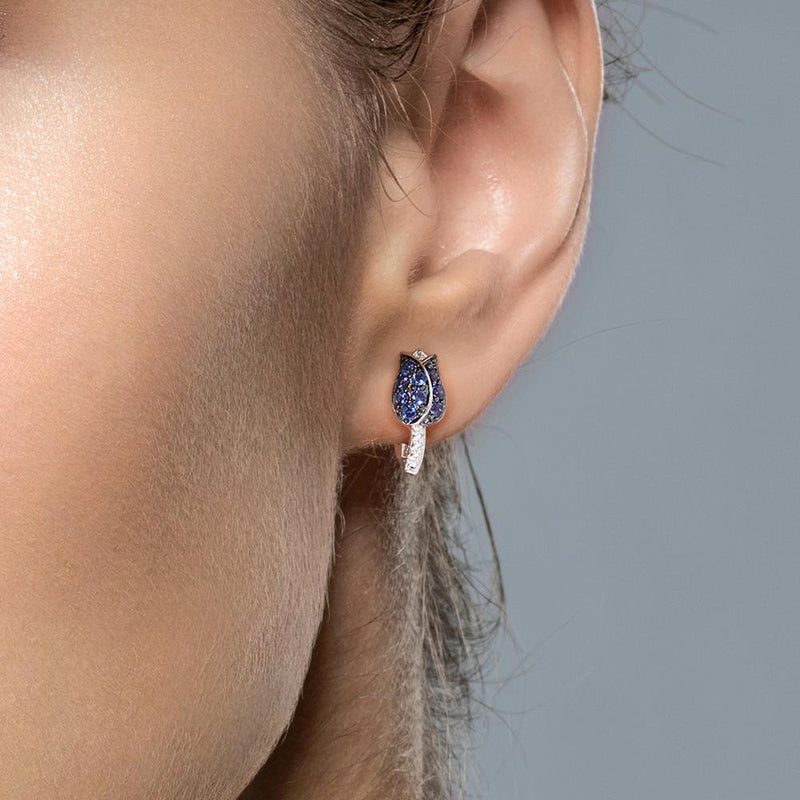 Sterling Silver Blue Tulip Cubic Zirconia Stud Earrings for Women