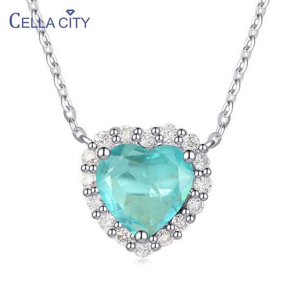 Cellacity classic 925 sterling silver heart pendant necklace 10mm sapphire yellow color gemstones wedding party wholesale gift