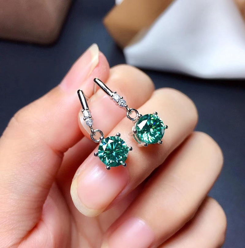 Pure Silver Green Moissanite Stud Earrings