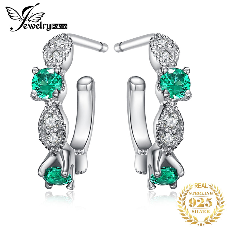 Sterling Silver Nano Green Emerald Stud Earrings for Women