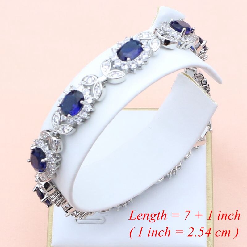 Sterling Silver Blue Sapphire and White Crystal Leaf Jewelry Set for Women