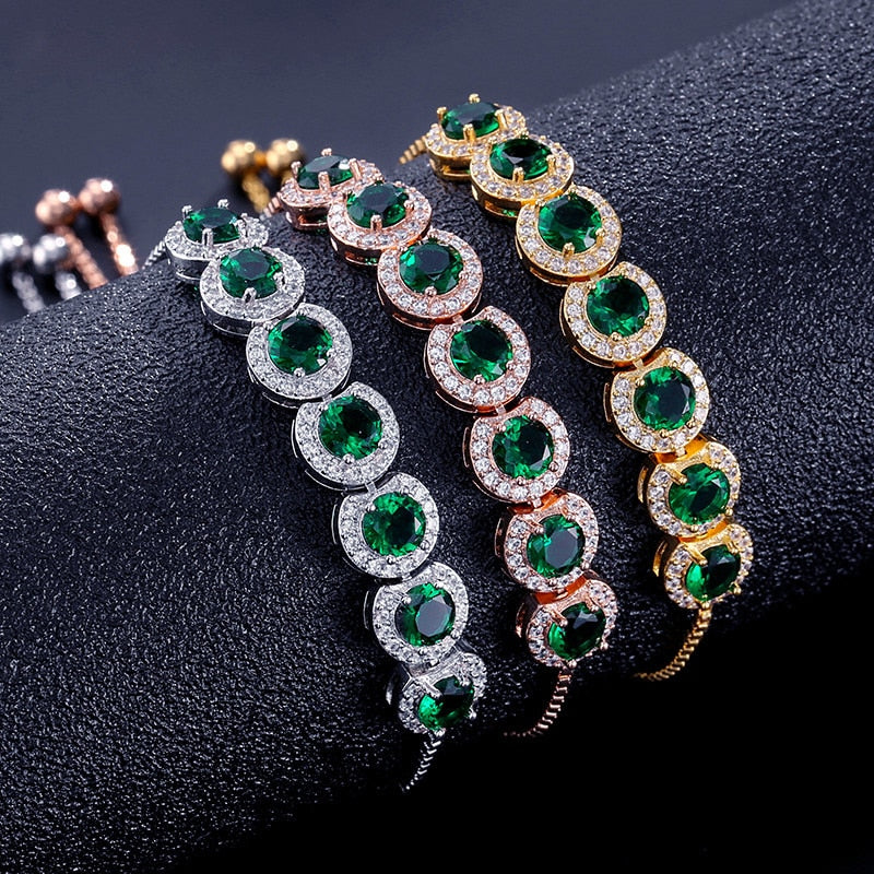 Silver Round Emerald Gemstones Bracelet for Women