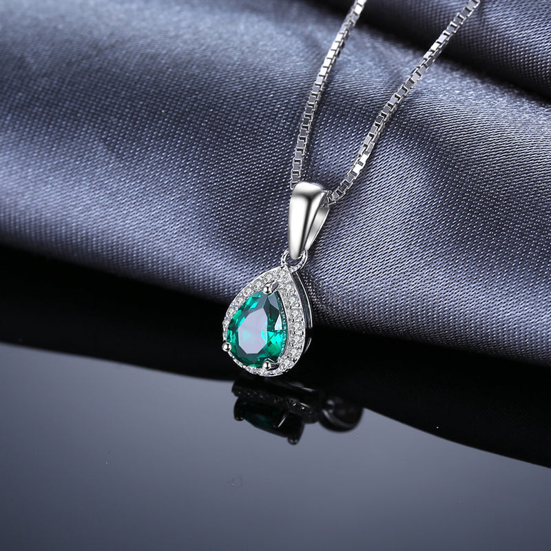 925 Sterling Silver Pear Simulated Nano Emerald Pendant for Women