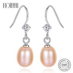 DOTEFFIL New Drop Earrings Natural Freshwater Pearl Authentic 925 Silver Zircon Pearl Earrings For Women Jewelry Christmas Gift
