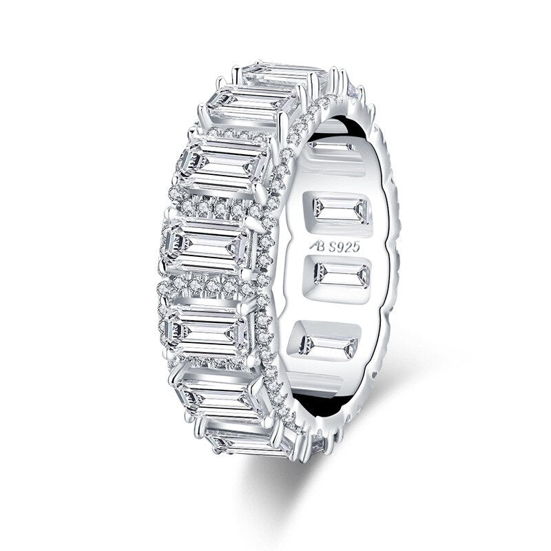 Wong Rain 925 Sterling Silver Emerald Cut Created Moissanite Gemstone Diamond White Gold Wedding Band Fine Jewelry Wholesale