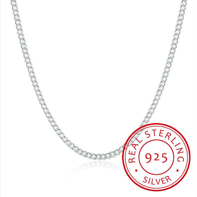925 Sterling Silver 2mm Chain 1618\20\"22\"24\" Fit Charms Necklace\""