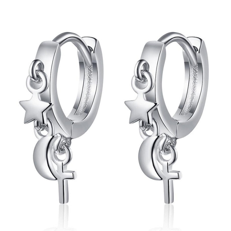 KOFSAC Cute Star Moon Earrings 925 Sterling Silver