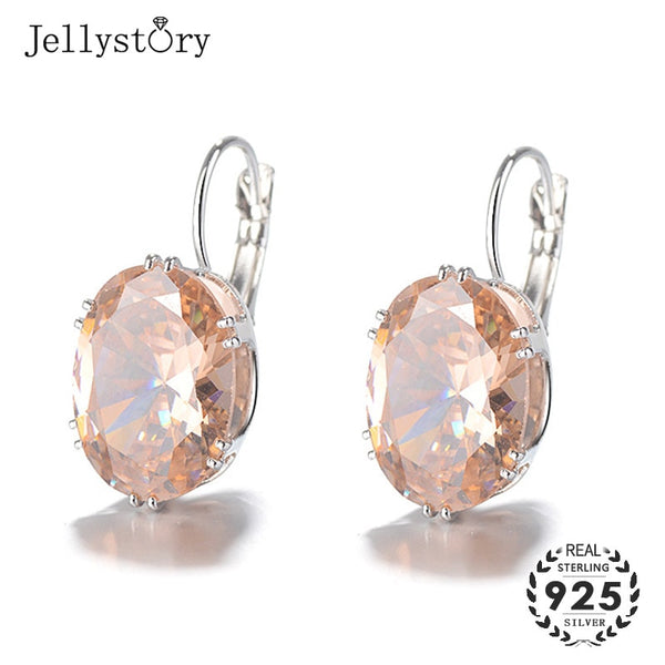 Jellystory 925 Silver Multicolor Oval Shape Sapphire Drop Earrings