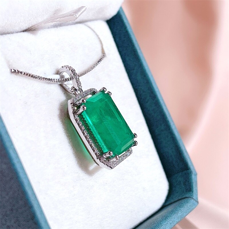 Sterling Silver Emerald Pendant Necklace for Women