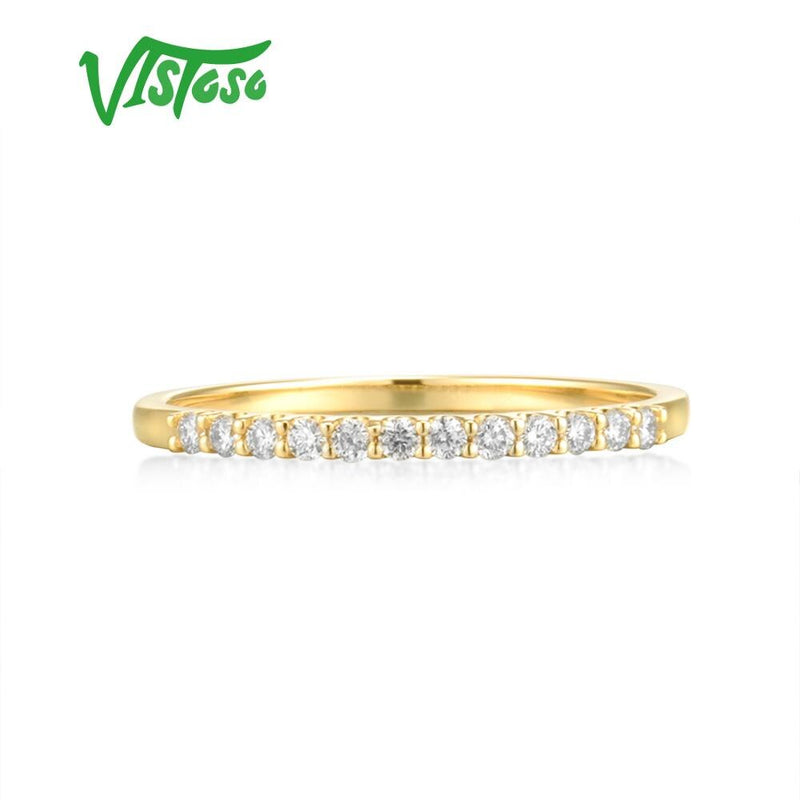 VISTOSO Genuine 14K 585 Yellow Gold Sparkling Diamond Ring