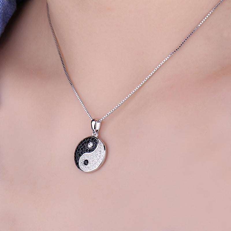 925 Sterling Silver Natural Black Spinel Yin Yang Pendant Necklace for Women