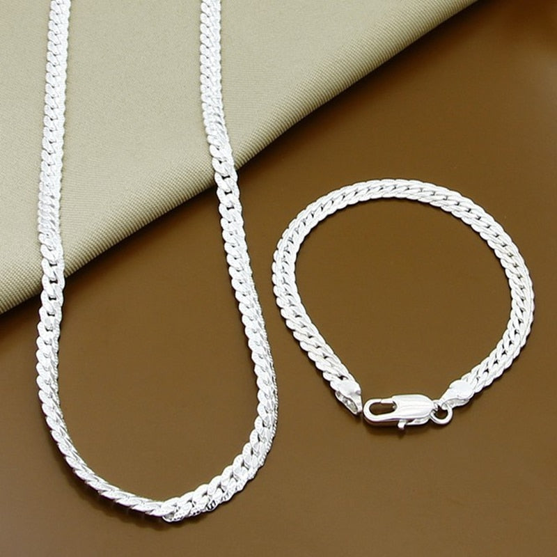 DOTEFFIL S925 Sterling Silver Gold/Solid Silver 8/16/18/20/22/24 Inch Side Chain Necklace For Women Man Fashion Jewelry Gifts