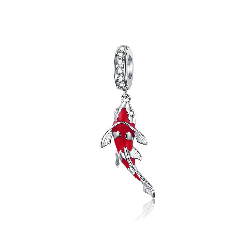 BAMOER 925 Sterling Silver Enamel Fish Pendant Dangle Charm Fit Bracelet Necklace