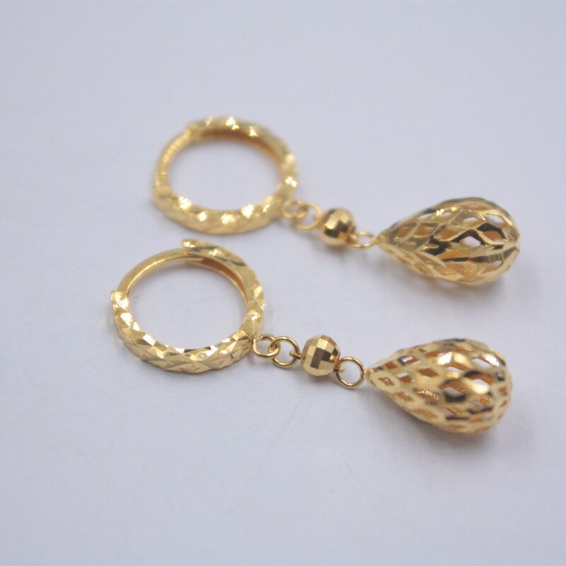 Real 18K Yellow Gold 1.8-2g 27x11mm Hollow Ball Hoop Earrings
