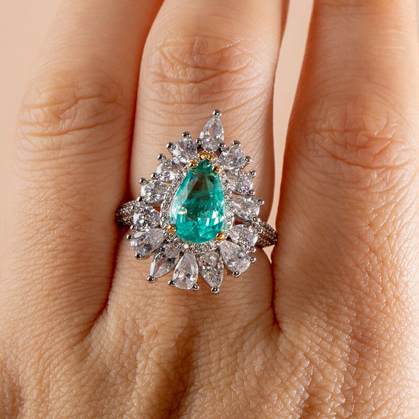 Sterling Silver Water Drop Paraiba Tourmaline Rings for Women