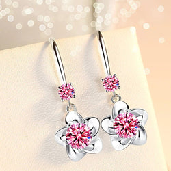 NEHZY 925 sterling silver new womens fashion jewelry pink blue white crystal zircon long tassel flower hook type earrings