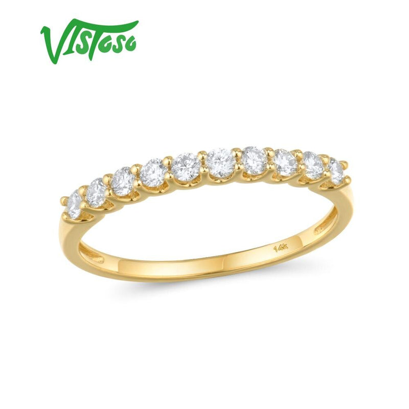 VISTOSO Genuine 14K 585 Yellow Gold Sparkling Diamond Ring