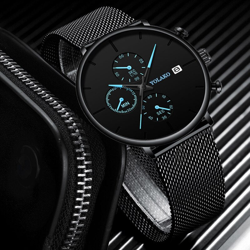 Stainless Steel Mesh Quartz Sports Business Watch for Men