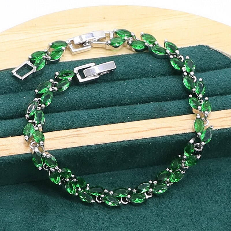 925 Sterling Silver Green Emerald Jewelry Set for Women