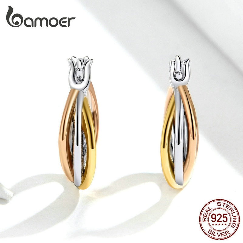 925 Sterling Silver Bicolor Earrings for Women