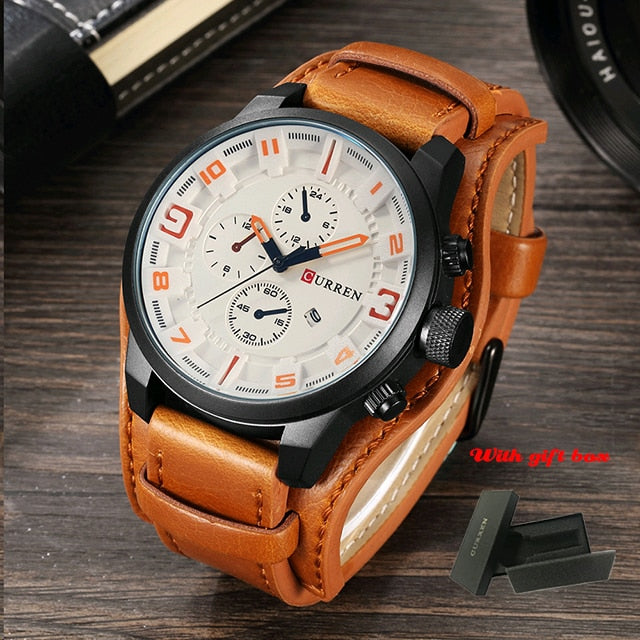 Stainless Steel Leather Quartz Watch for Men