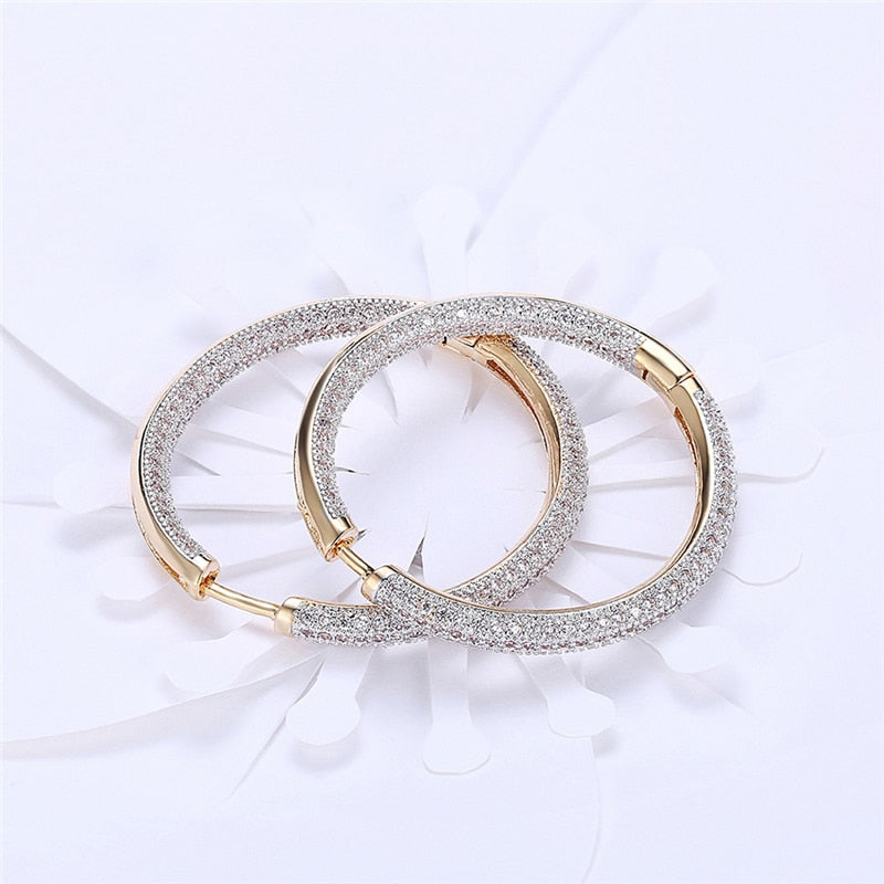 925 Sterling Silver Big Circle Zircon Hoop Earrings for Women