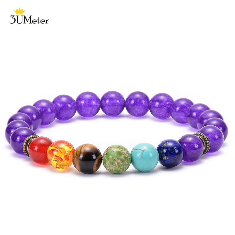 Natural Stone 7 Chakra Tiger Eye Beads Bracelet for Men Women