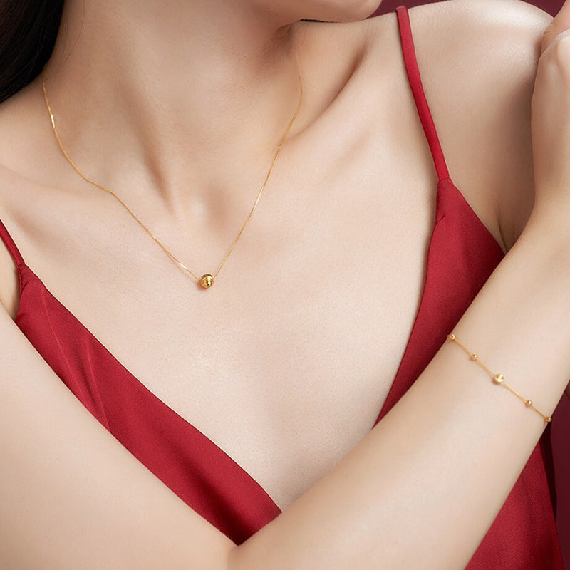 18K Gold Sliding Ball Clavicle Chain Necklace for Women