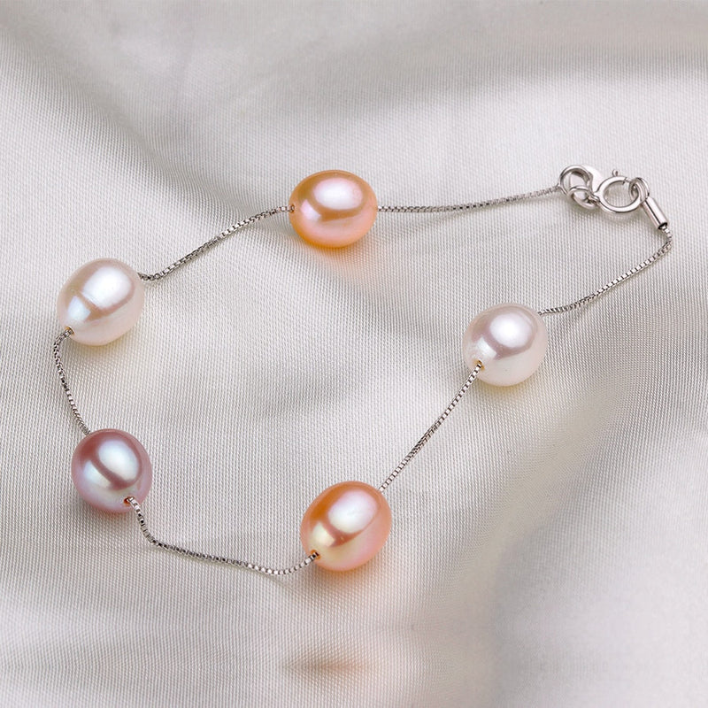 925 Sterling Silver Freshwater Pearl Necklace and Bracelet Set for Women