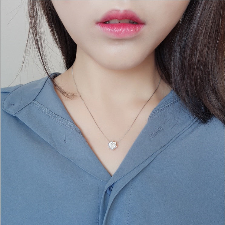 YANHUI 925 Silver Womens Fashion New Jewelry High Quality Crystal Zircon Round Retro Simple Pendant Necklace Long 40/45/50CM