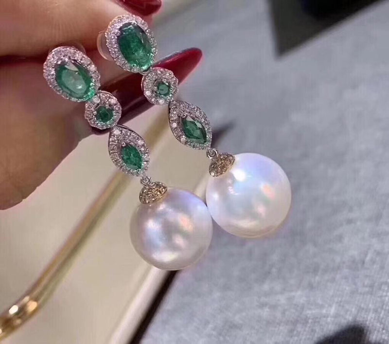 Pure 925 Sterling Silver Fresh Water White 9mm Round Pearl Dangle Earrings