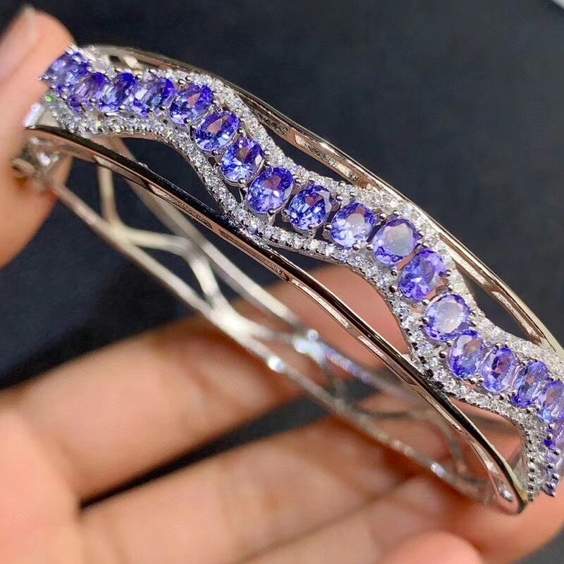 925 Sterling Silver Oval Tanzanite Bracelet for Women