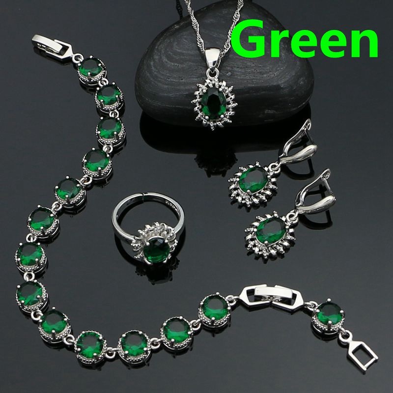 Sterling Silver Emerald Cubic Zirconia Jewelry Set for Women