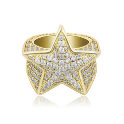 LINGXIA New Hip Hop Five Star Ring Micro Pave Inlaid Zircon Gold Color Iced Crystal Cubic Zircon Jewelry For Gift Crown Ring