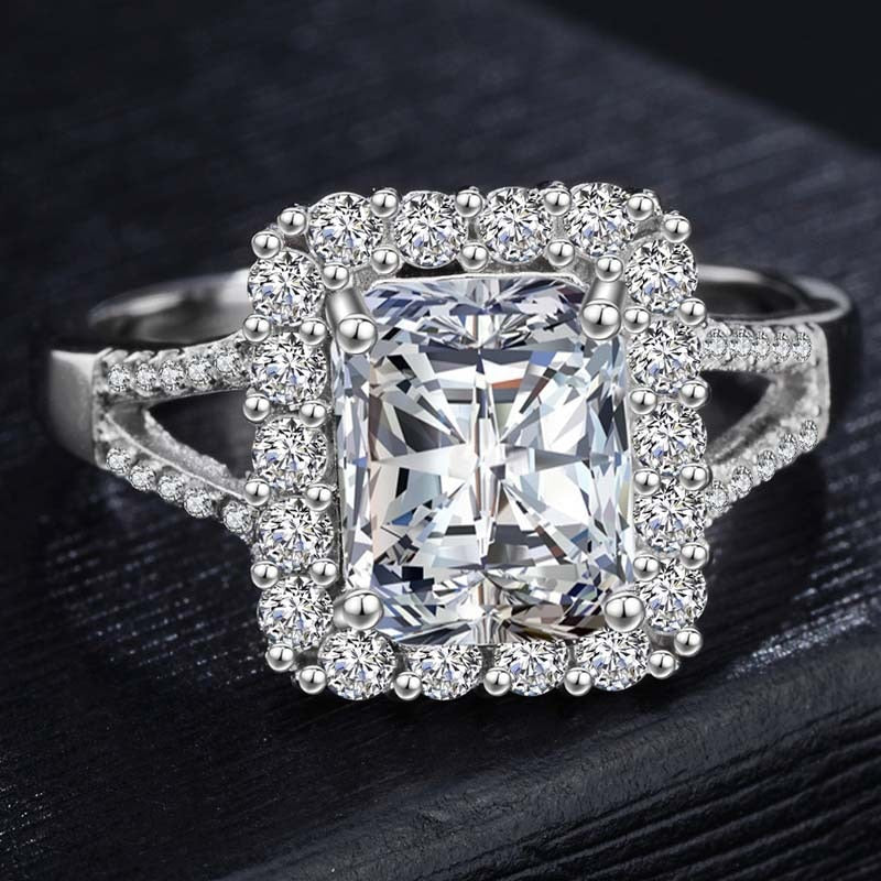 2 Carat VS2 Diamond Jewelry 925 Silver Color Sterling Ring for Women Anillos Bizuteria Peridot Gemstone Square Holder 6 Size