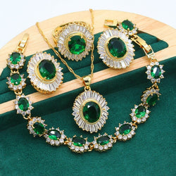 Sterling Silver 925 Green Emerald Jewelry Set for Women