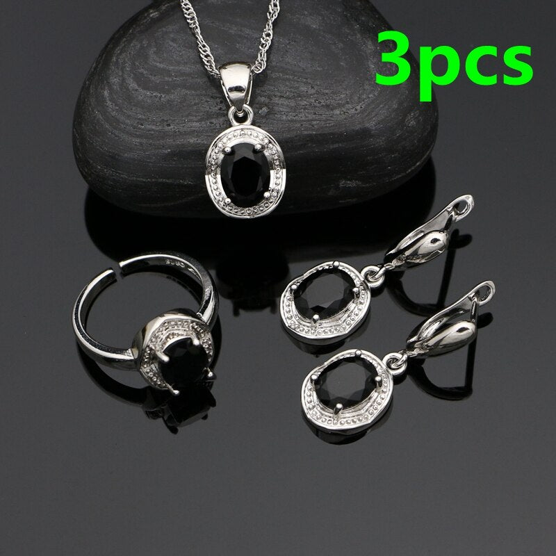 Sterling Silver Black Stone Jewelry Set for Women